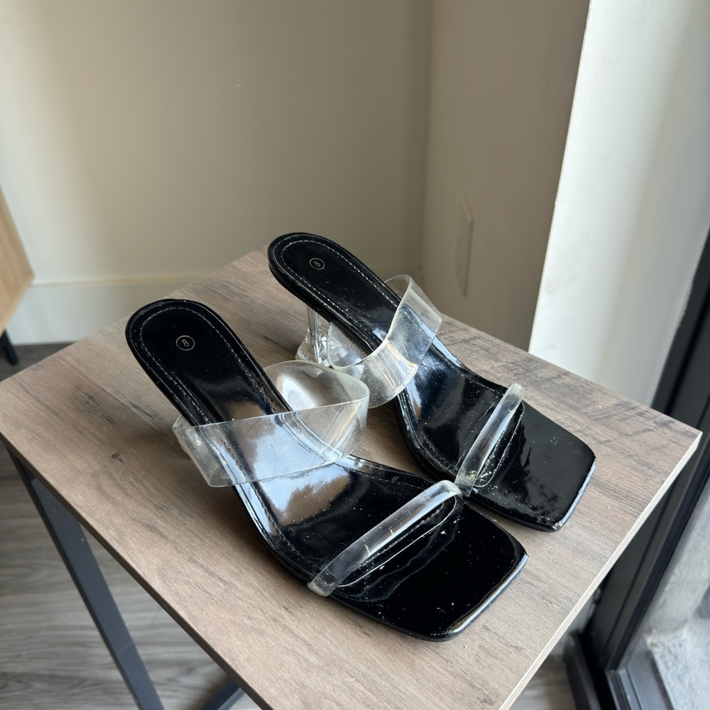 Black and Clear Modern Heels with Glossy Finish